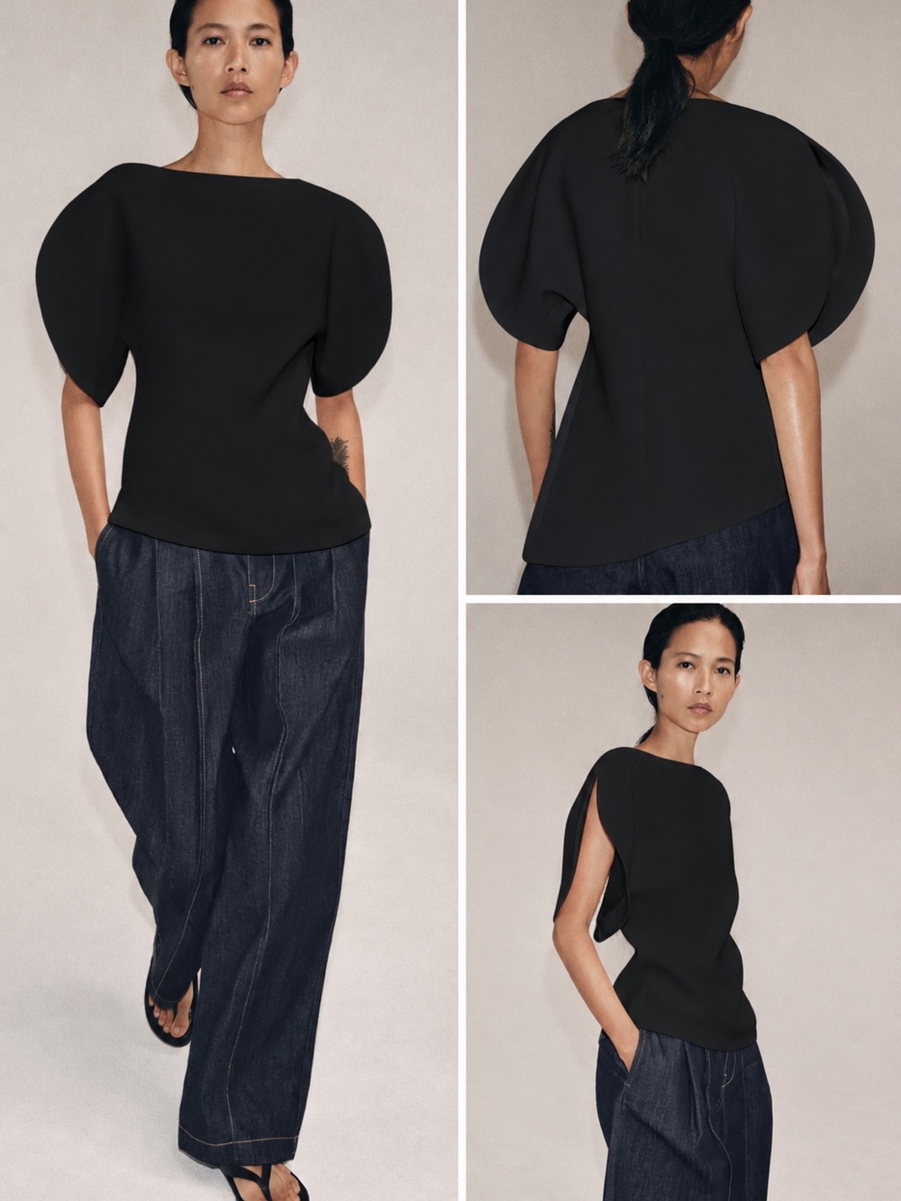 🖤ZARA Black Sculptural Sleeve Women's Top